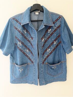 Vintage Rhinestone denim Short-Sleeve Jean Jacket